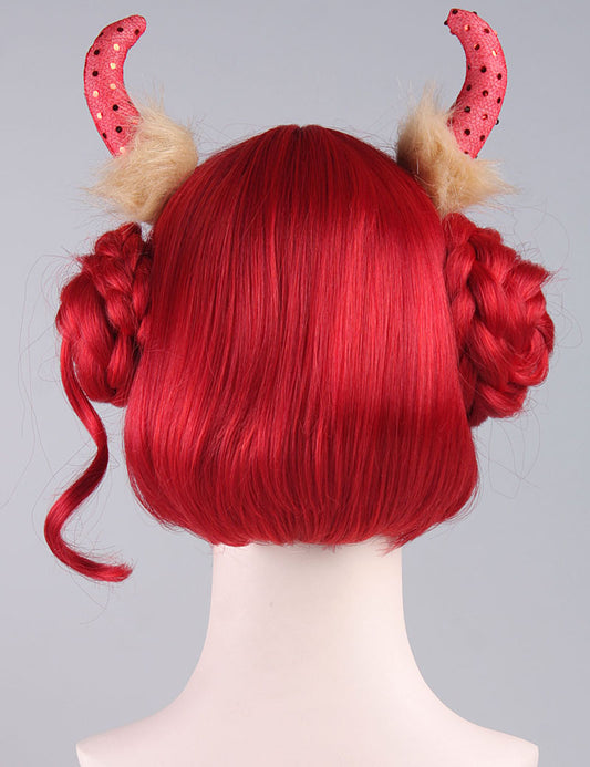 レッドデビルクイーンレディースウィッグ| パーティー準備完了ファンシーコスプレハロウィンウィッグ |プレミアム通気性キャップレスキャップ H-413