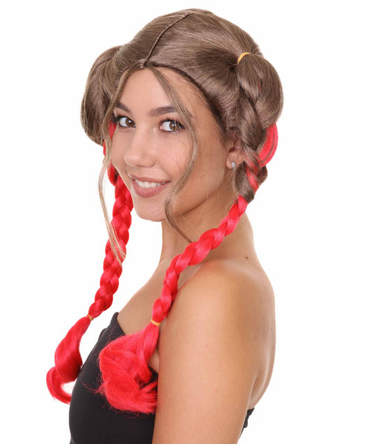 Wigs2you ハロウィンパーティープレミアムレディース H-1858 着け心地が良い とても快適 ブラウン&レッド三つ編みウィッグ