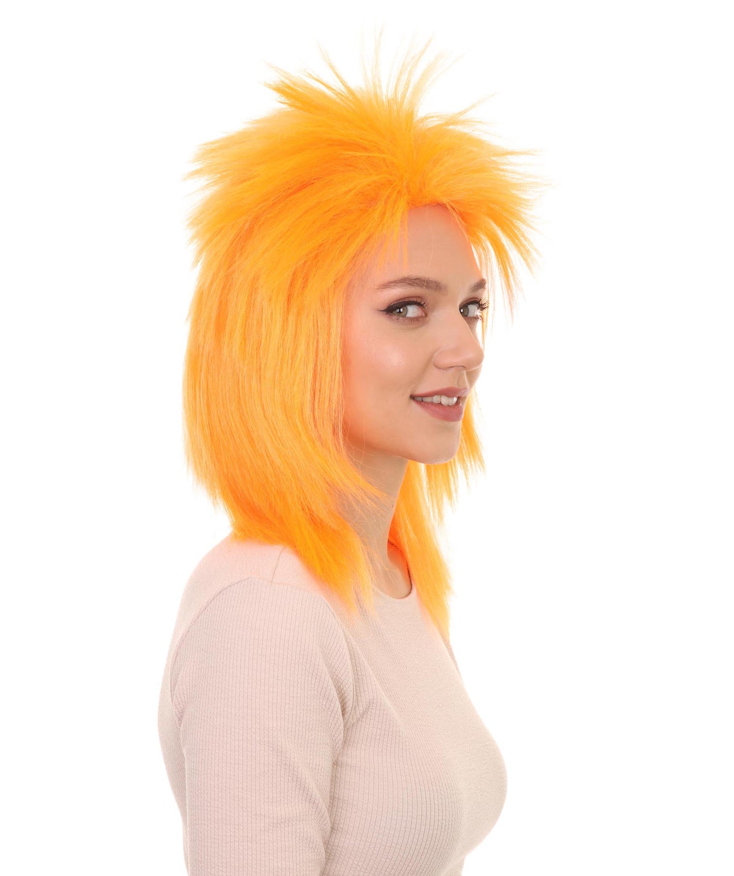 Wigs2you ハロウィン パーティー プレミアム H-1308 簡単に着用でき 快適なフィット感 80 年代女性オレンジ ロッカー スタイルウィッグ