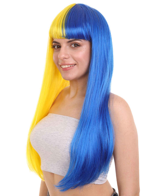 ハロウィンパーティープレミアムレディース H-4107 トーントーンイエロー&ブルーロングボブウィッグコレクション