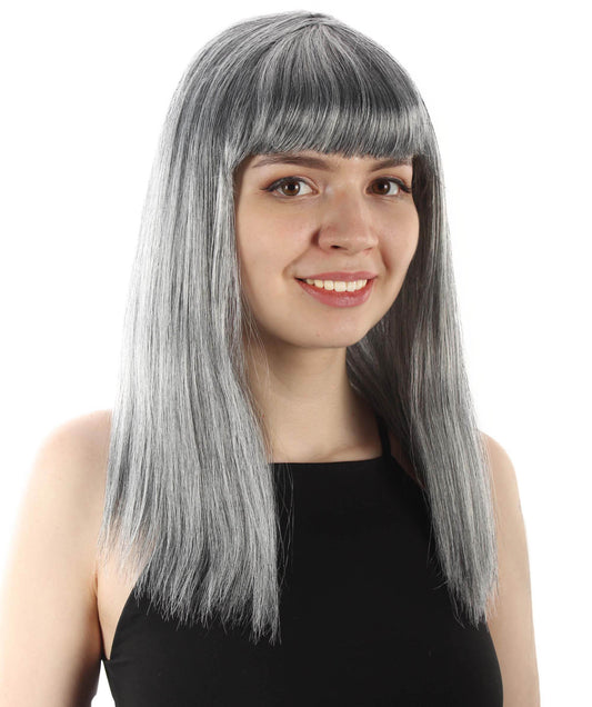 女性 18インチ シルキーな中程度のストレート長さ ディーバウィッグ グレー H-5378_26 合成繊維の髪 バングス付き ハロウィーン パーティーウィッグ