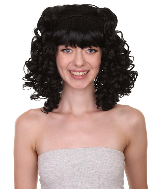 コロニアルレディ カーリーブラックツーバンズ 歴史的ウィッグ H-4554 プレミアム通気性キャップレスキャップ