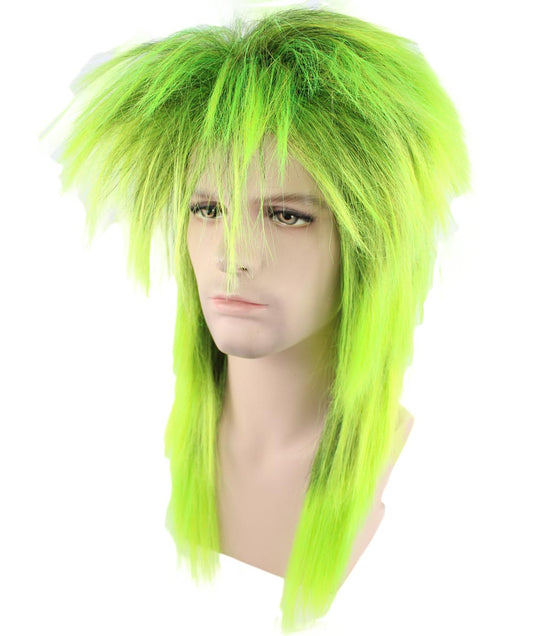 男性用 H-1542 ロングストレート ロック グリーン スタイル パーティー ウィッグ