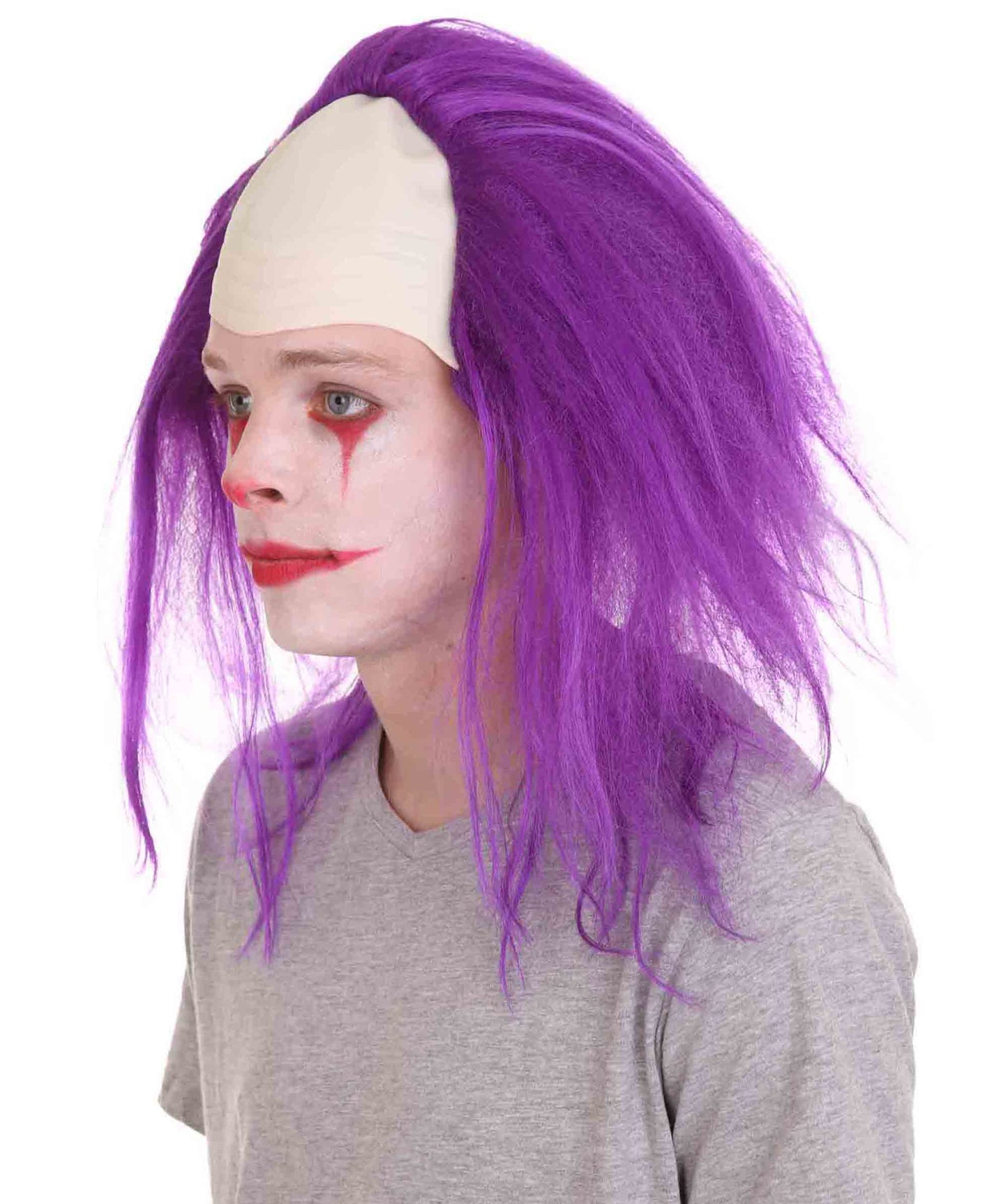 大人用ハーフボールド面白い男性用パープルウィッグ H-4932 ハロウィンにぴったり 軽量難燃性合成ファイバー