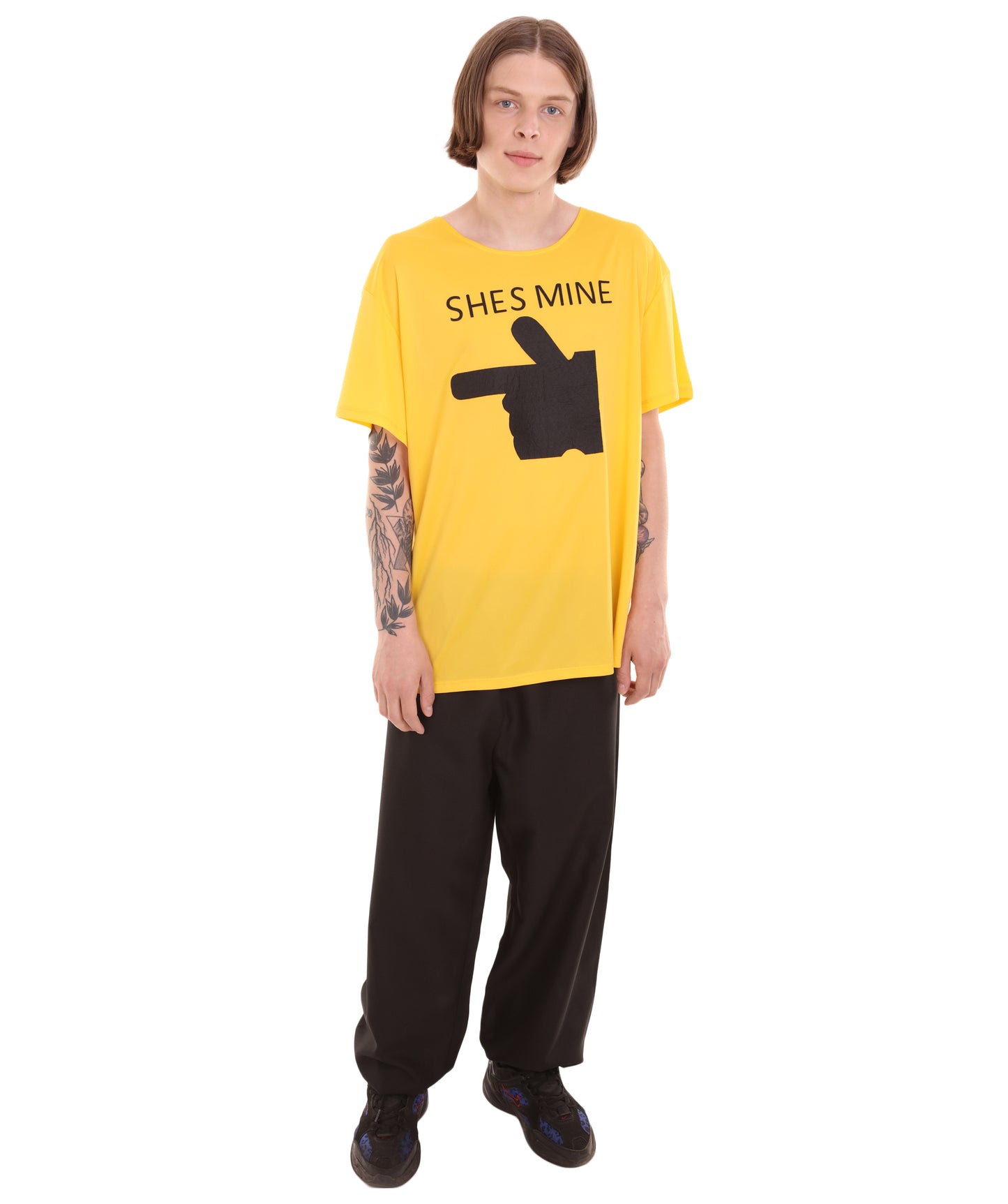 大人向け女性用 バレンタインデー イエロー マッチング カップル "He's Mine" Tシャツ コスプレ コスチュームコレクション
