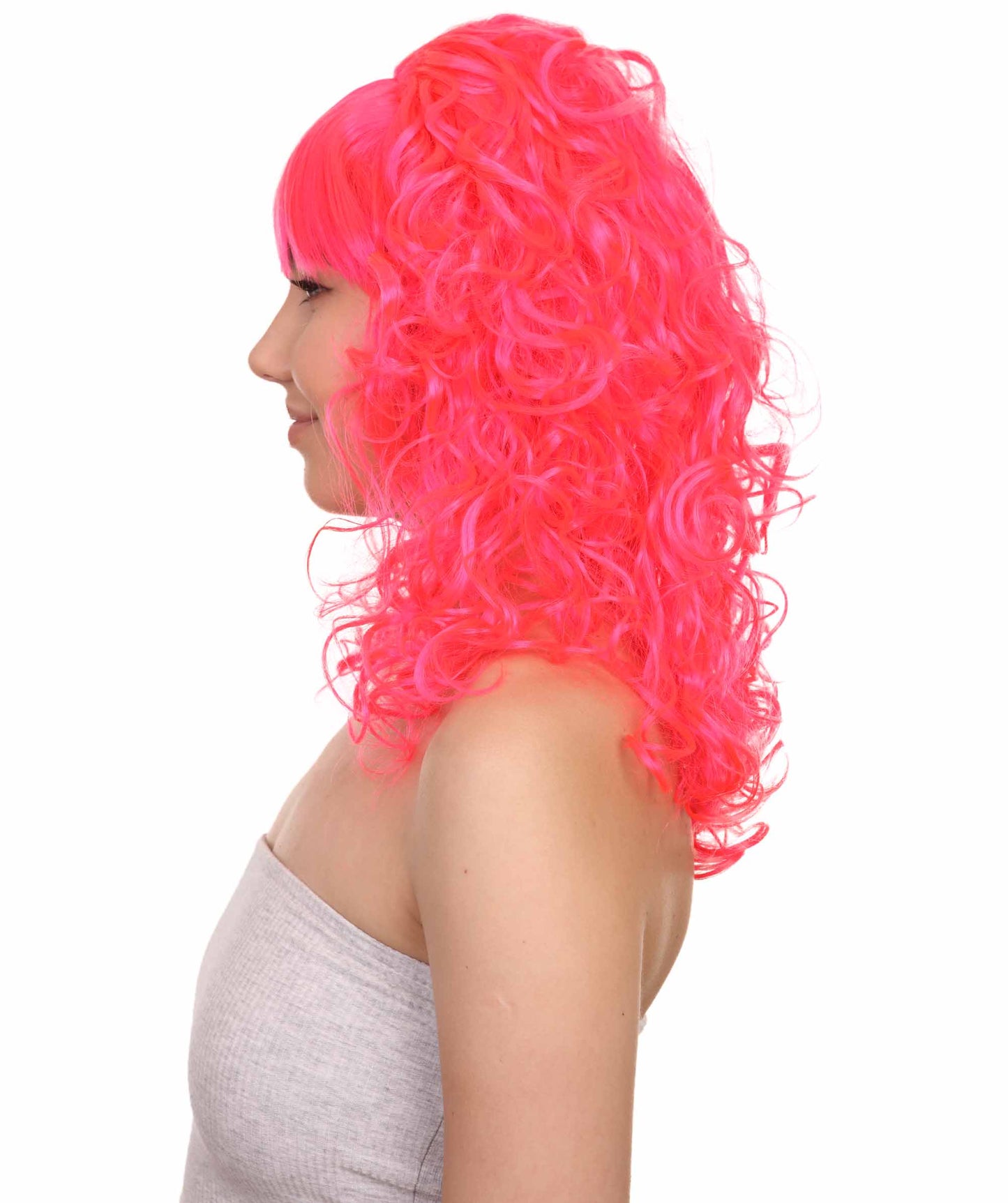 Wigs2you ハロウィンパーティープレミアムレディース H-1731 華やかに見えるピンアップガール ネオンピンクウィッグ