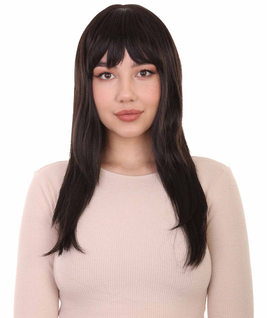 ハロウィンパーティー プレミアム 女性用 H-2845 ロング ウェーブ ブラック ウィッグ