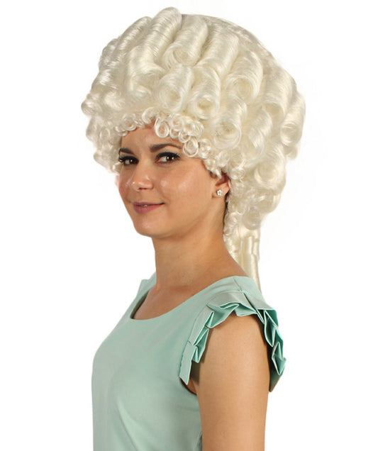 ハロウィンパーティ プレミアム H-4455 植民地時代のレディ ラージホワイトカーリーウィッグ 合成繊維の髪