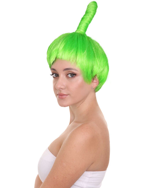 アニメーションクリーチャー女性用コスプレウィッグ テレタビーズディプシー H-3368 緑 華やかなパーティーハロウィンウィッグ プレミアム通気性のあるキャップレスキャップ