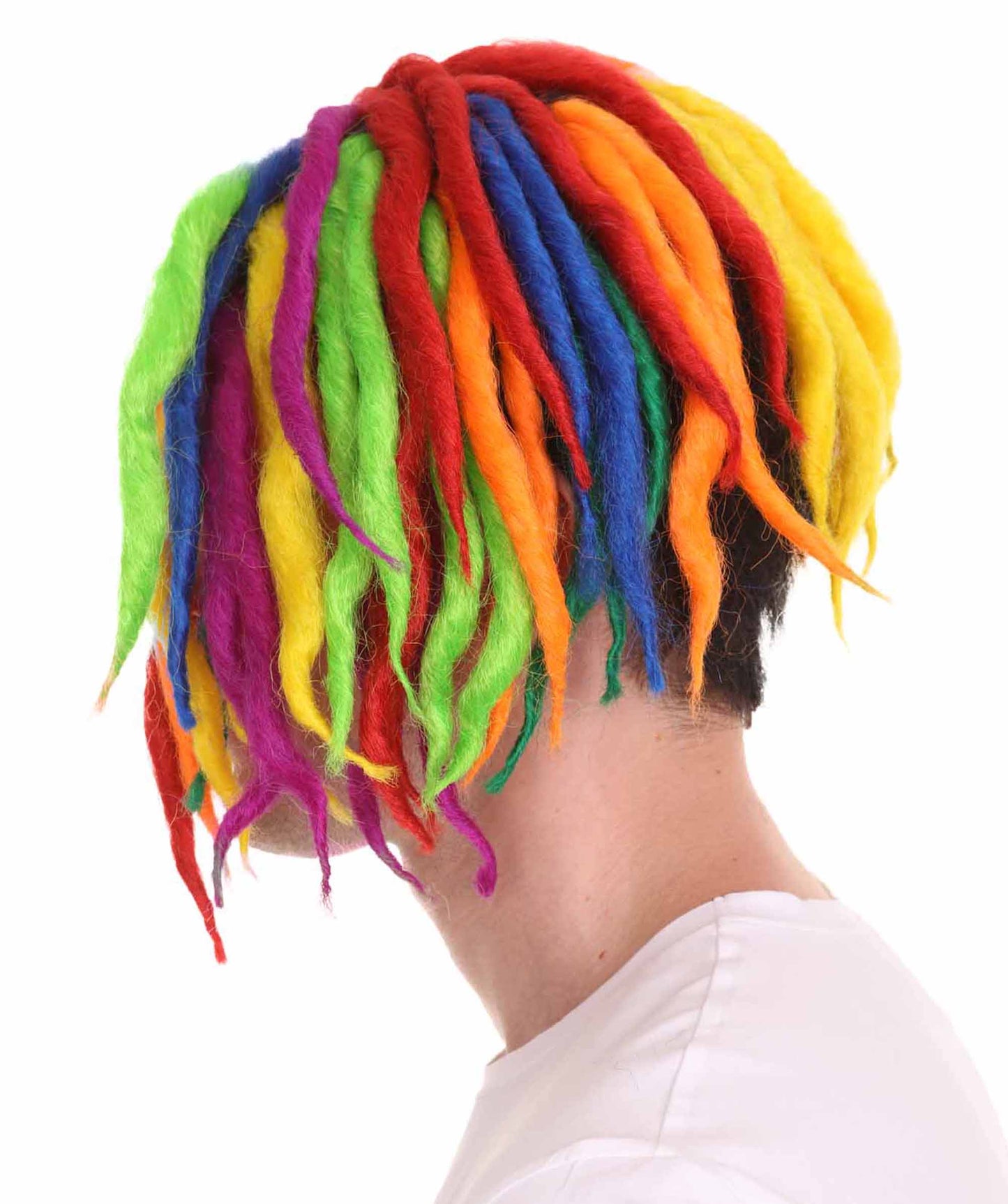 男性用Lil Pump レインボードレッドロックレインボーウィッグ H-4773 セレブウィッグ プレミアム通気性キャップレスキャップ