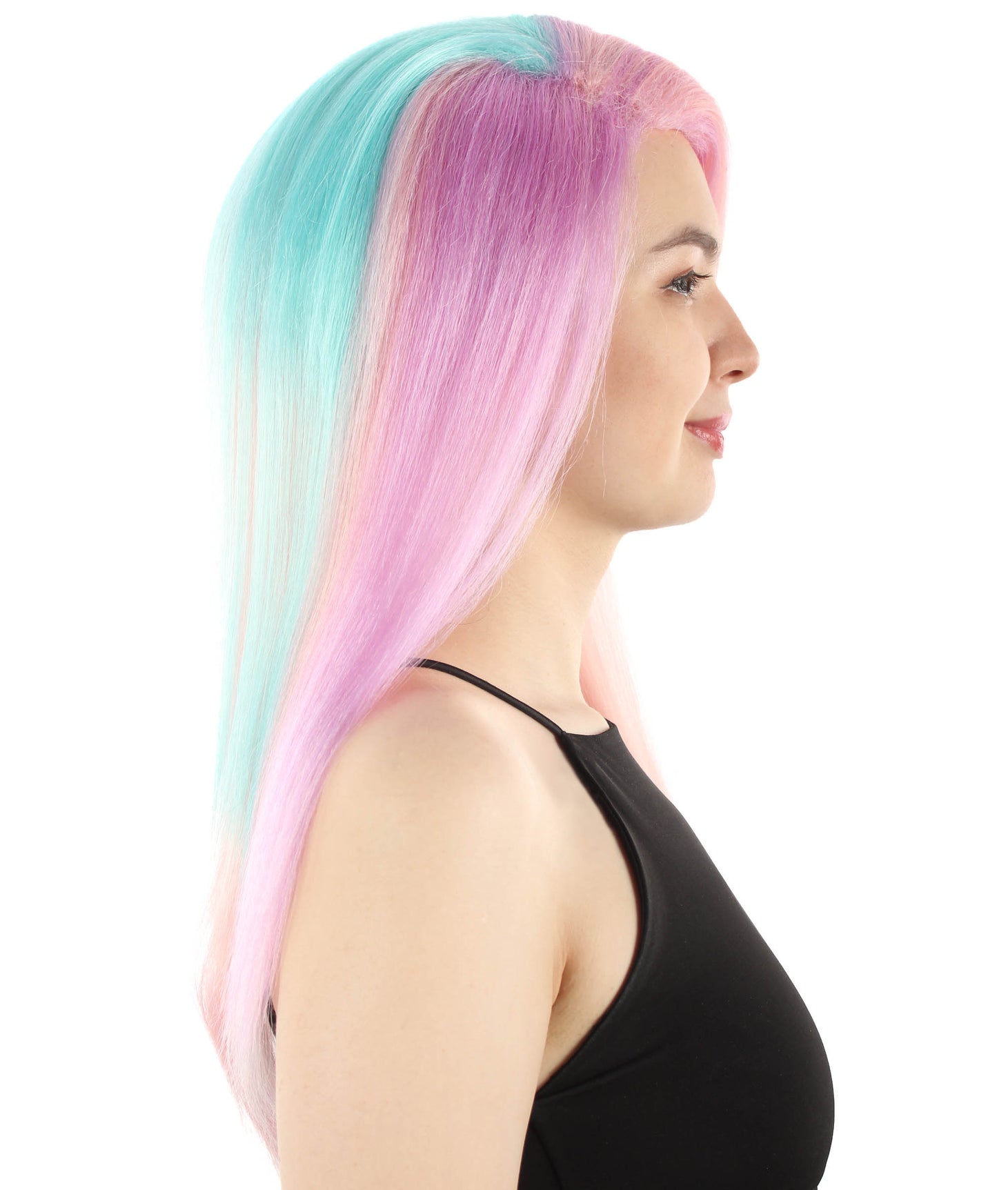 女性用ロングストレートサイドパートコスプレウィッグ ミックスピンク H-5220_24 ファンシースタイル プレミアムハロウィンパーティーウィッグコレクション