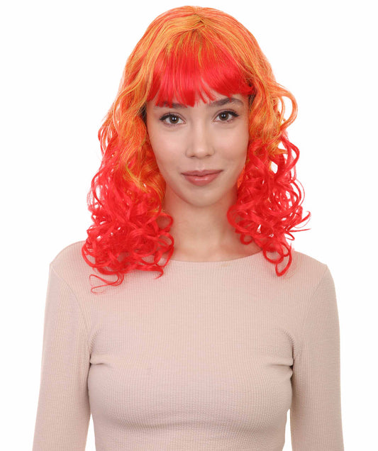 Wigs2you ハロウィンパーティープレミアムレディース H-1810 華やかに見える赤と黄色のツートーン ロングウェービーウィッグ