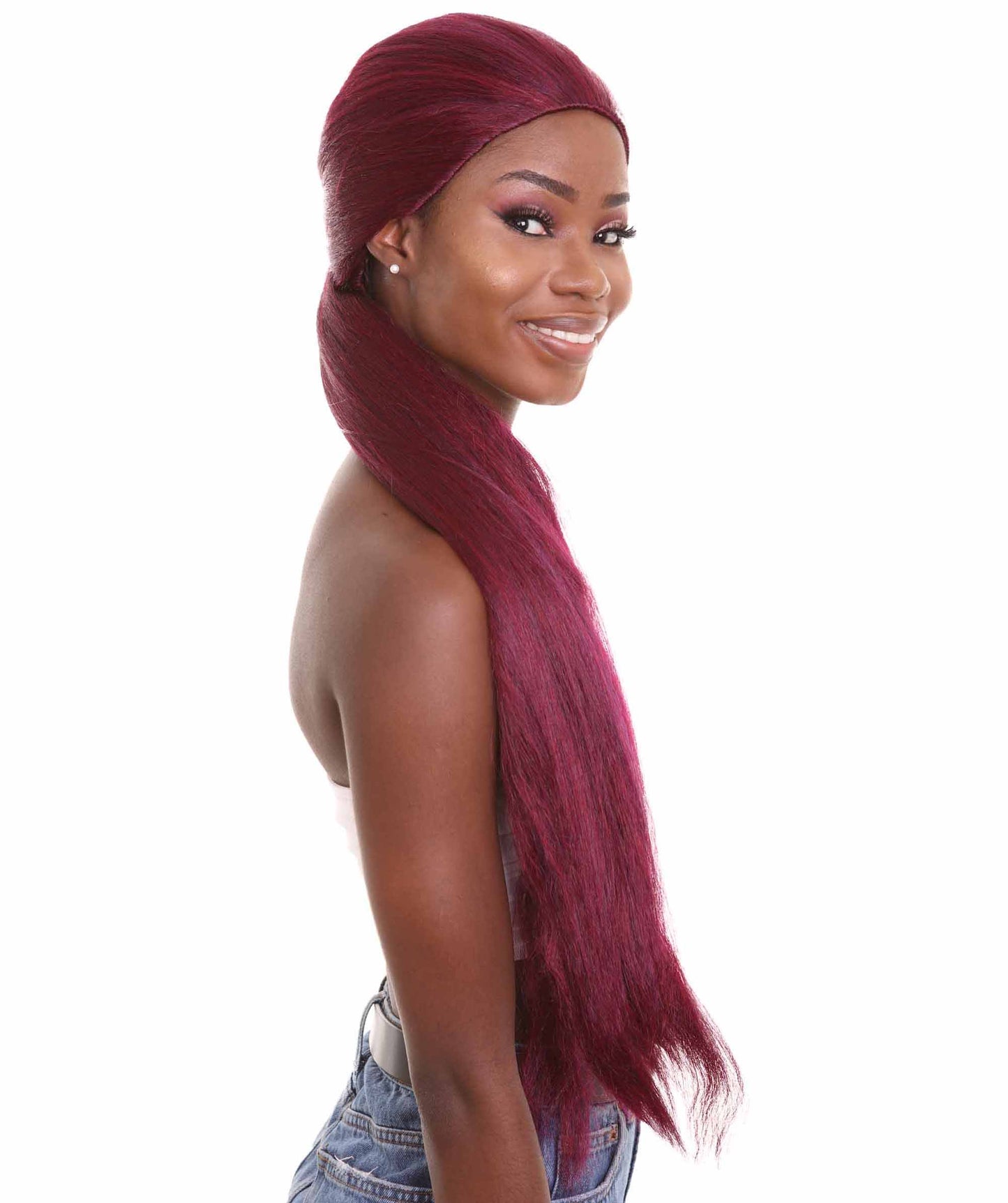 ハロウィンパーティープレミアム H-5251 女性用ロングスリークパープルポニーテールラッパーウィッグ パープル