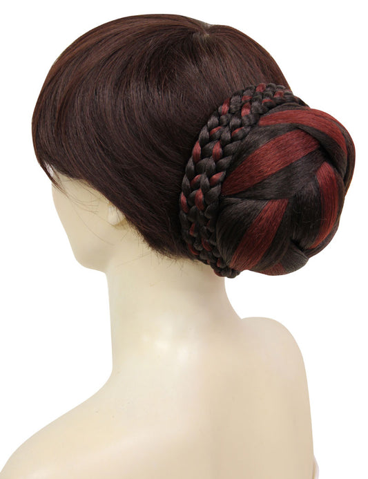 女性 W-8420A の立体的な大きな三つ編みラウンドシニョンバンズヘアスタイル ラティーノブラウン 合成繊維