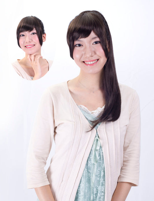 レディースファッション W-8301A ポニーテール オリジナルポイント ウィッグ ダークブラウン ヘアピース ウィッグ 合成繊維