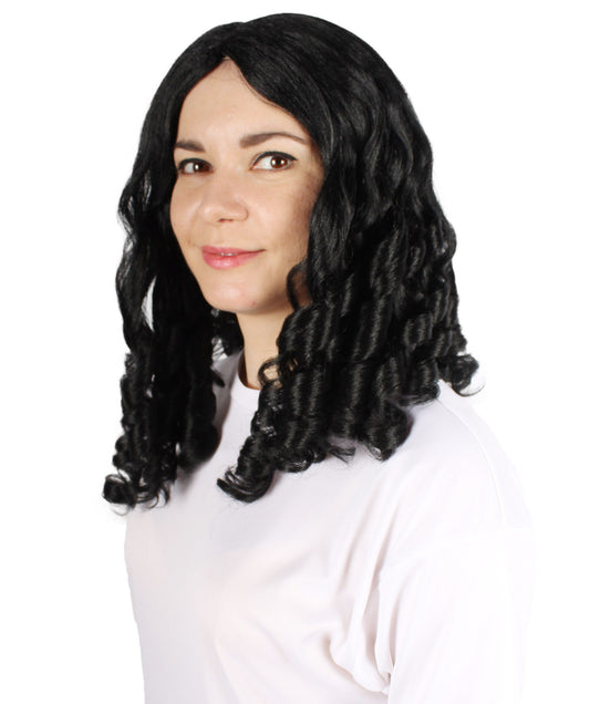ハロウィンパーティープレミアム H-5352 女性用 ブラック カーリーショルダーレングス トレンディ スタリーカールズウィッグ
