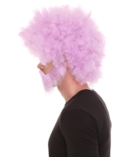 大人 男女兼用 80年代 画家風 アフロウィッグ 顎髭と口髭セット ライトパープルウィッグ H-5123 シンプルでクラシックなセレブコスチューム プレミアムハロウィンウィッグ