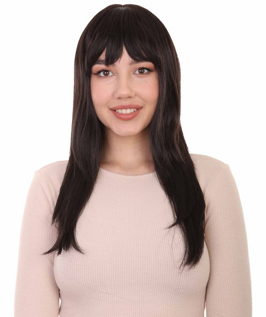 ハロウィンパーティー プレミアム 女性用 H-2845 ロング ウェーブ ブラック ウィッグ