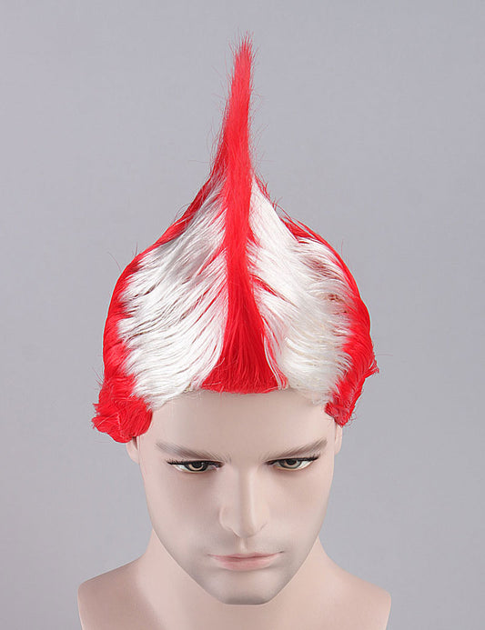 モホーク語かつら 赤い&白いコスプレ・ハロウィンかつら 割増空気を通すキャップレスH-338