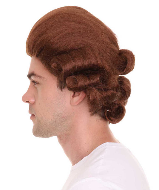 男性用コロニアル裁判官ブラウン歴史的ウィッグ H-4354 プレミアム通気性キャップレスキャップ