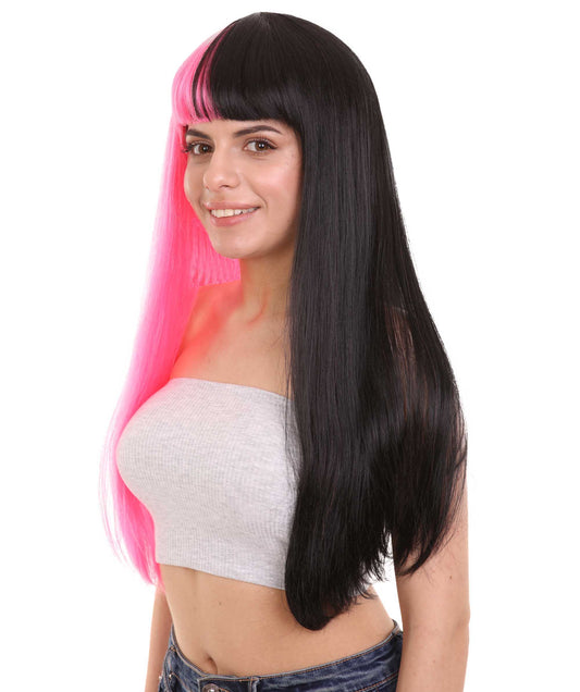 ハロウィンパーティープレミアムレディース H-4111 トーントーンピンク&ブラックロングボブウィッグコレクション