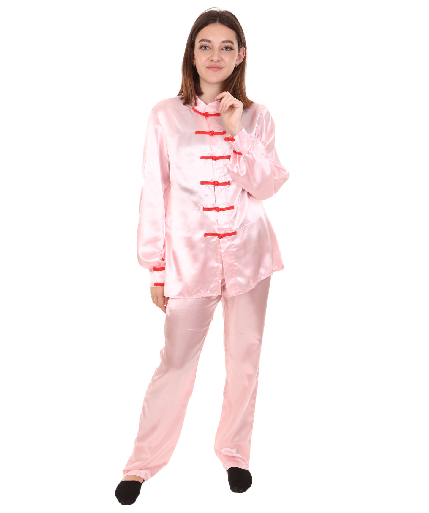 大人用ウィメンズ JCO-270_11 中国の伝統的なカンフー ライトピンクサテン 制服 コスプレ衣装