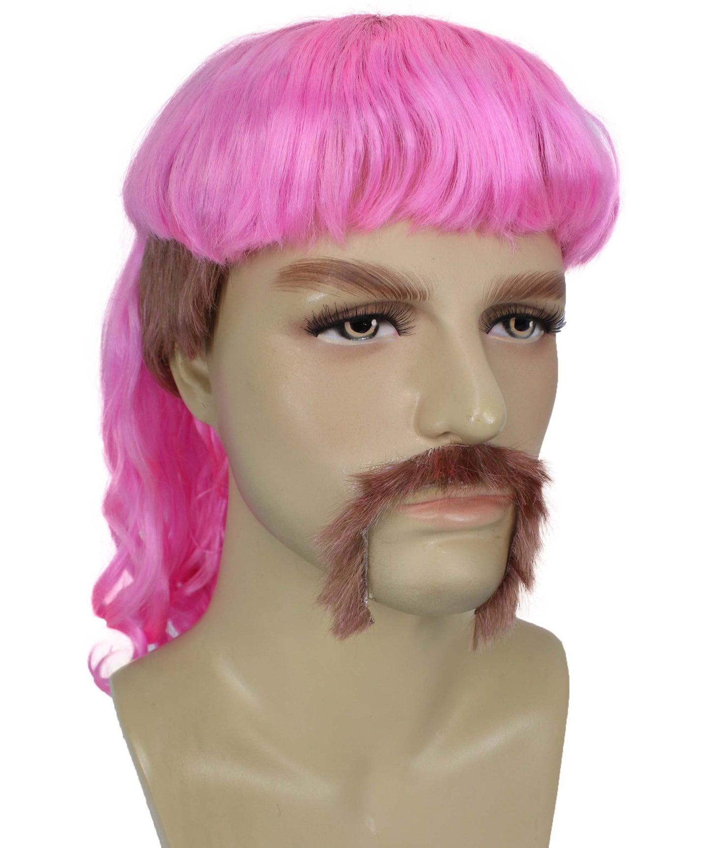 ハロウィンパーティープレミアムメンズH-5565_LPKライトピンクマレットウィッグとヒゲセット プレミアムハロウィンウィッグ