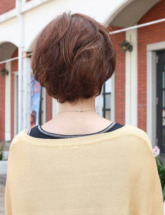 HHB-049、人毛と耐熱ファイバーのミックス | 前髪が短いショートボブスタイル | ウィッグネット付き