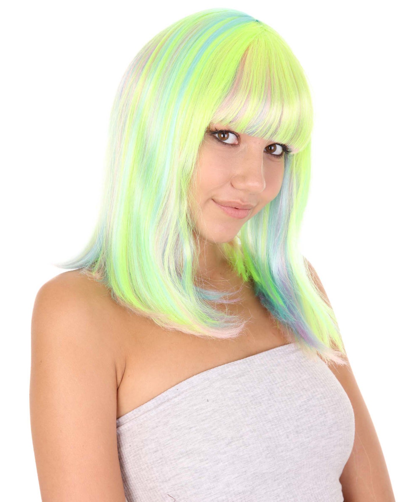 Wigs2youハロウィンパーティープレミアムレディースH-1976 美しい見た目のレインボーボブウィッグ