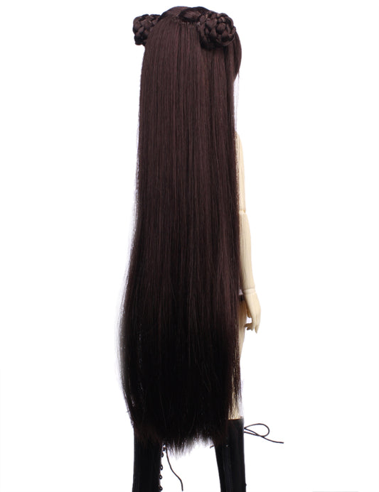 ブレイドバンの上にはプリティなフェアリーロングストレートスタイルの人形のウィッグ W-698 チャコール スムースな髪がスタイルを美しくソフトに