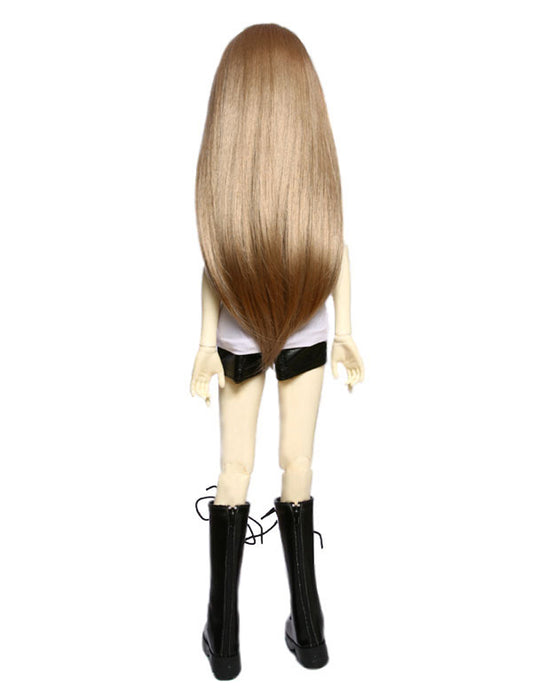 シンプルなロングストレートヘアスタイルの人形のウィッグ W-628 アッシュブロンドで 長いレイヤーカットが柔らかな形状を持っています