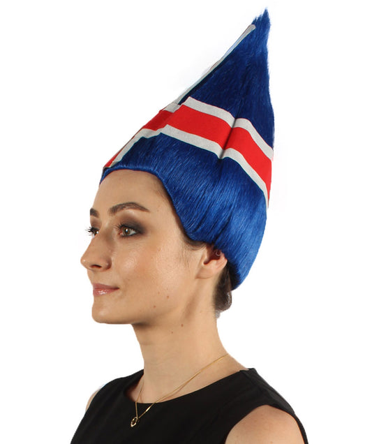 女性用コスプレウィッグ アイスランド国旗 スポーツトロールスタイル H-3997 国の誇り プレミアム通気性キャップレスキャップ