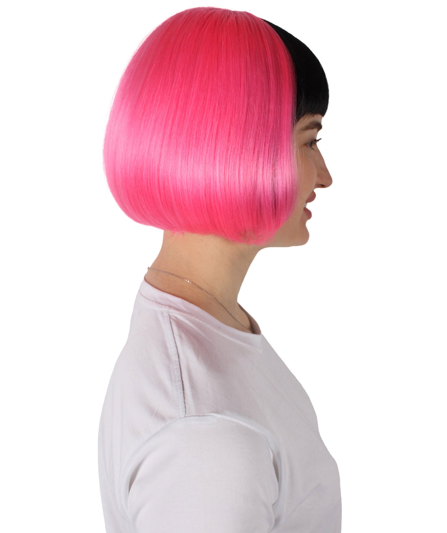 レディース ピンク & ブラック H-6272 ツートーン ボブウィッグ 前髪付き 難燃性合成繊維