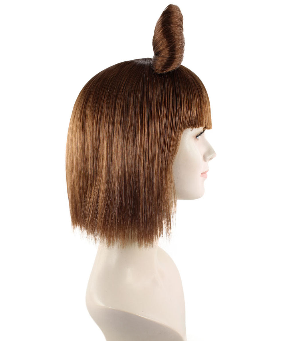 大人の女性用ブラウンのバタフライリボンウィッグ H-1675 セレブ用ウィッグ ハロウィン用 プレミアム通気性キャップレスキャップ