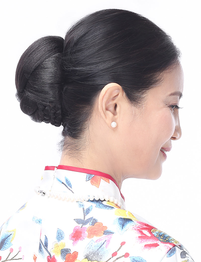 女性 W-8419 のクリーンでナチュラルなラップシニョンバンズヘアスタイル ミディアムオーバン 合成繊維