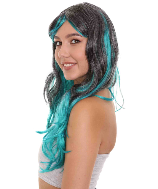 Wigs2you ハロウィンパーティープレミアムレディース H-1864 華やかに見えるツートーングレー&ブルーカールウィッグ