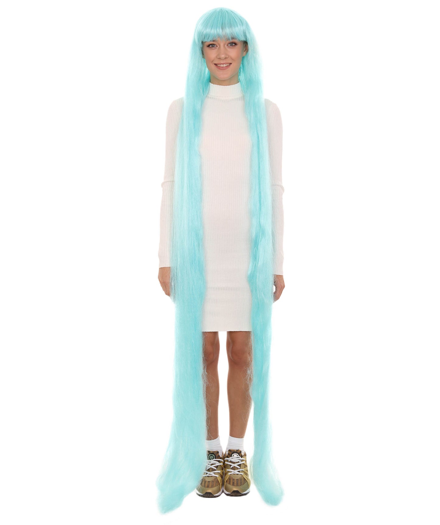 70エクストラロングライトブルー女性用ウィッグコレクション H-3255 華やかなハロウィンウィッグ プレミアム通気性のあるキャップレスキャップ