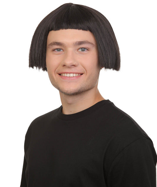 メンズ H-6072 児童書アニメ映画悪役ブラックボブウィッグ、ハロウィンに最適、難燃性合成繊維