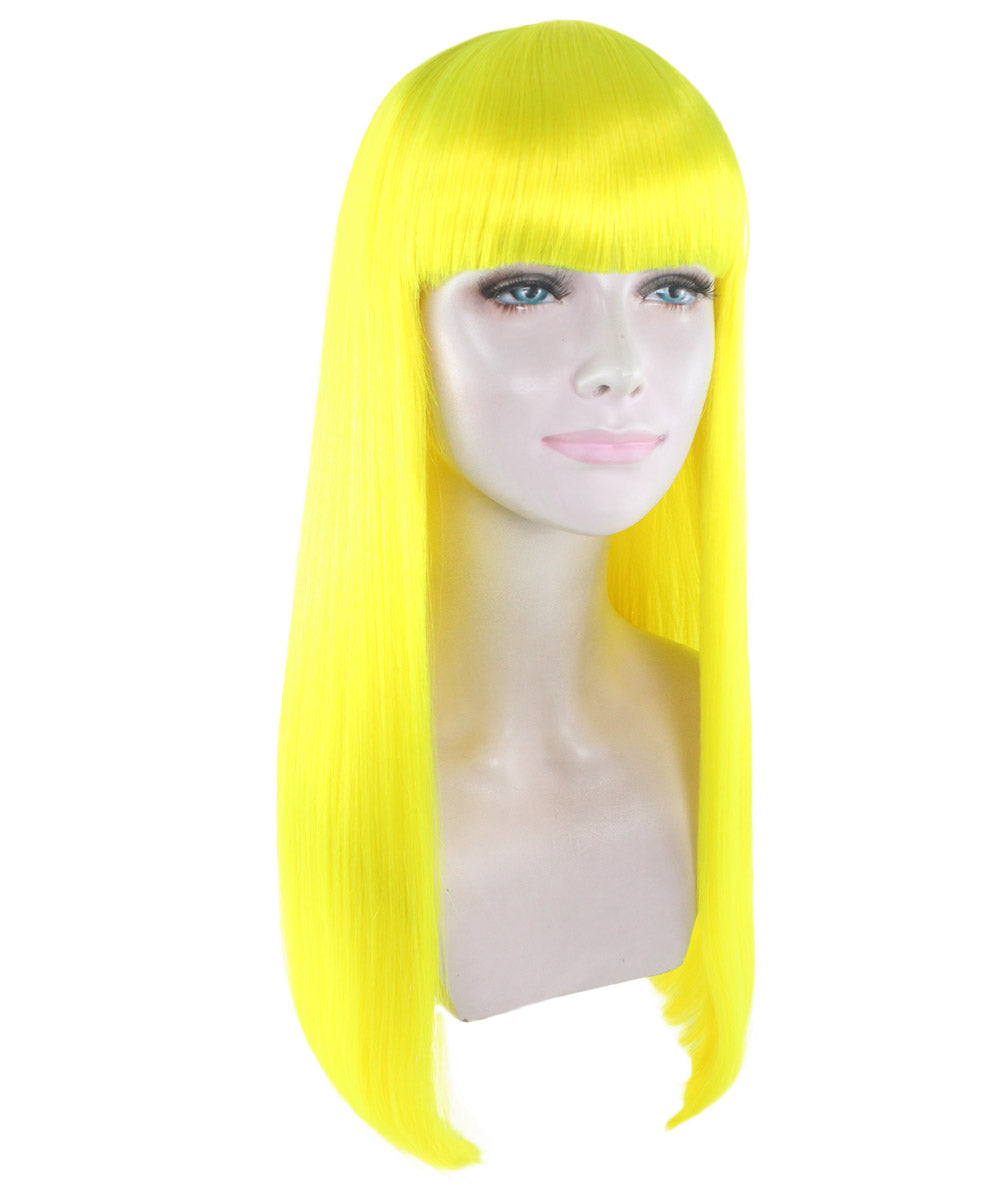 女性用 ロング ボブ イエロー ウィッグ H-3359 ファンシー パーティー イベント レディ ハロウィン ウィッグ プレミアム通気性 キャプレス キャップ