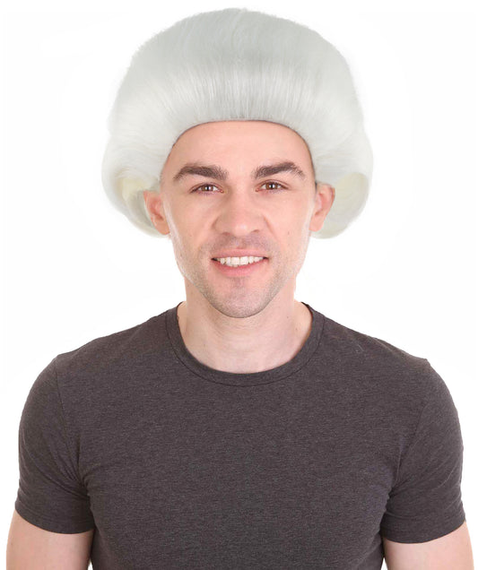 男性用コロニアルカーリーホワイトウィッグ H-4333 プレミアム通気性キャップレスキャップ