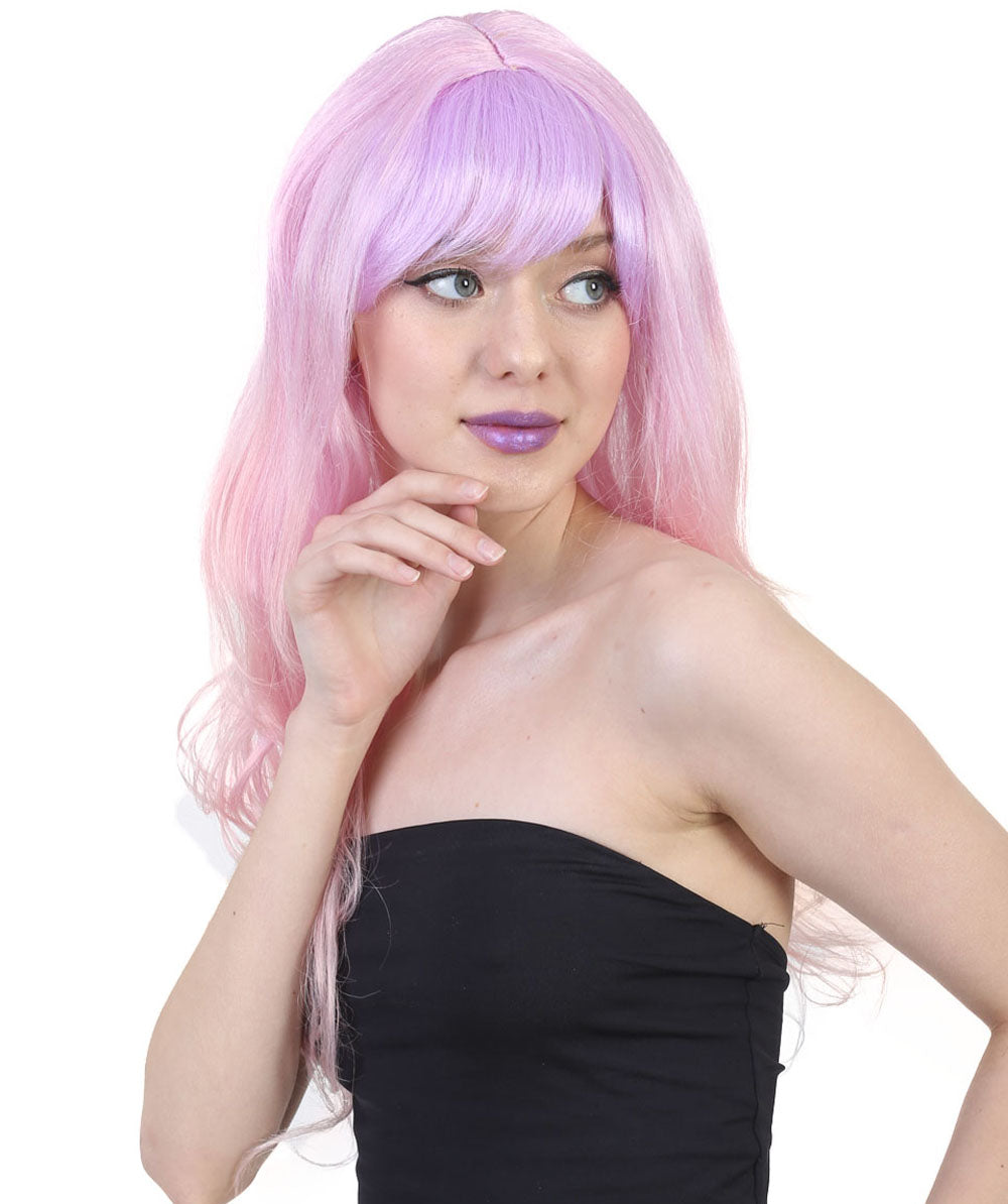 Wigs2youハロウィンパーティープレミアムレディースH-1977 美しい見た目のロングウェービーピンクとパープルオンブレウィッグ