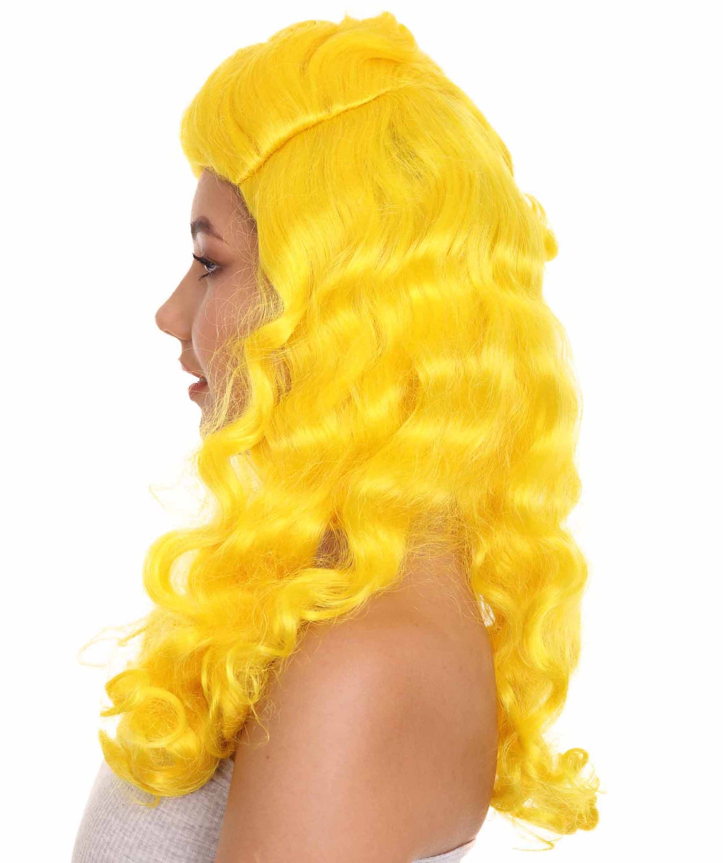 ハロウィンパーティ プレミアム H-5231 女性用 ロングレングス サイドパート イエローウェービーコスプレウィッグ イエロー