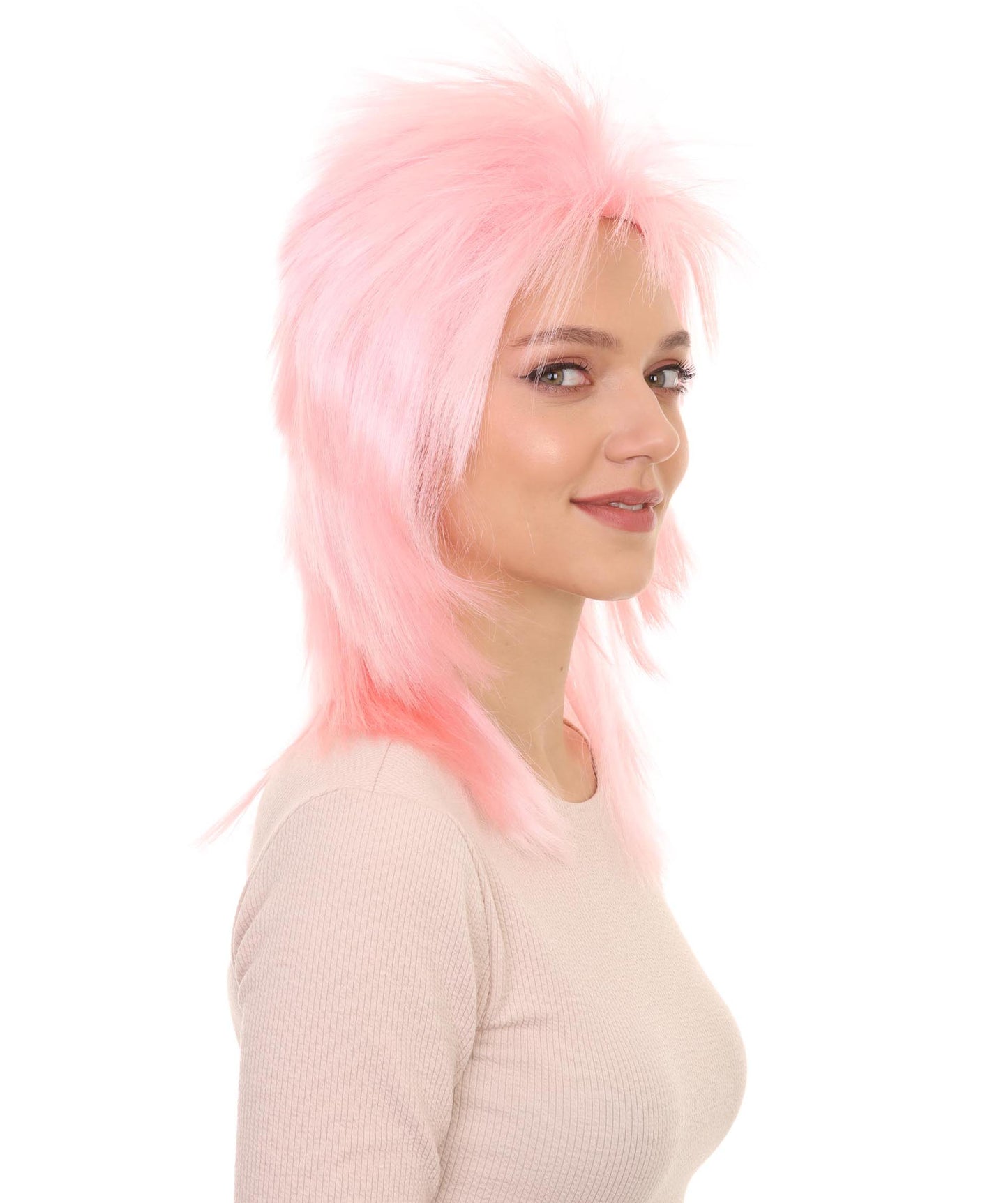 Wigs2you ハロウィン パーティー プレミアム H-1321 簡単に着用でき 快適なフィット感 80 年代女性 Lt ピンク ロッカー スタイルウィッグ