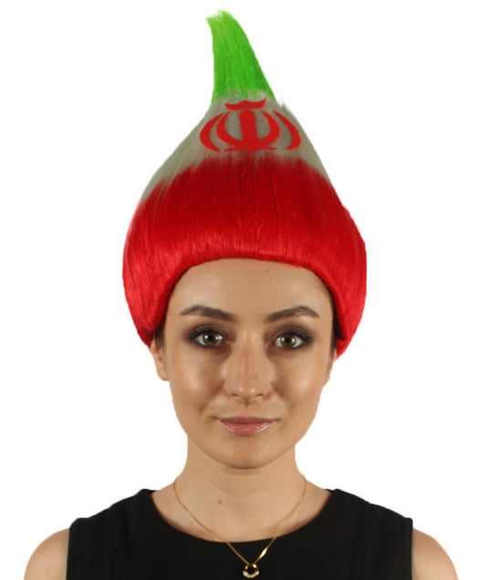 女性用コスプレウィッグ イラン国旗 トロールスタイル H-3993 国の誇り プレミアム通気性キャップレスキャップ
