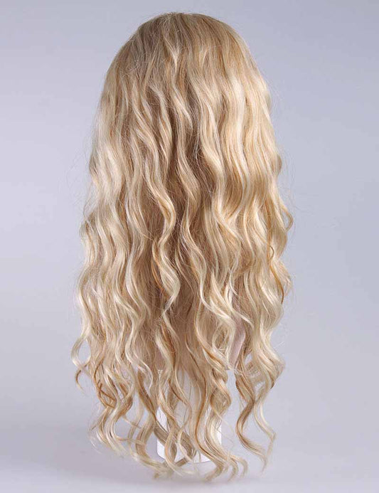蒸し暑いブロンドのデラックスレディースウィッグ | 長いウェーブのかかったグラマーウィッグ | プレミアム通気性キャップレスキャップ H-414