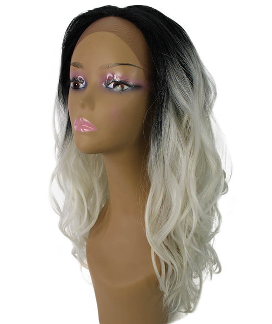 ハロウィーンパーティープレミアムレディースH-4655 ブラックとホワイトのツートーン カールウェーブ ロングウィッグ