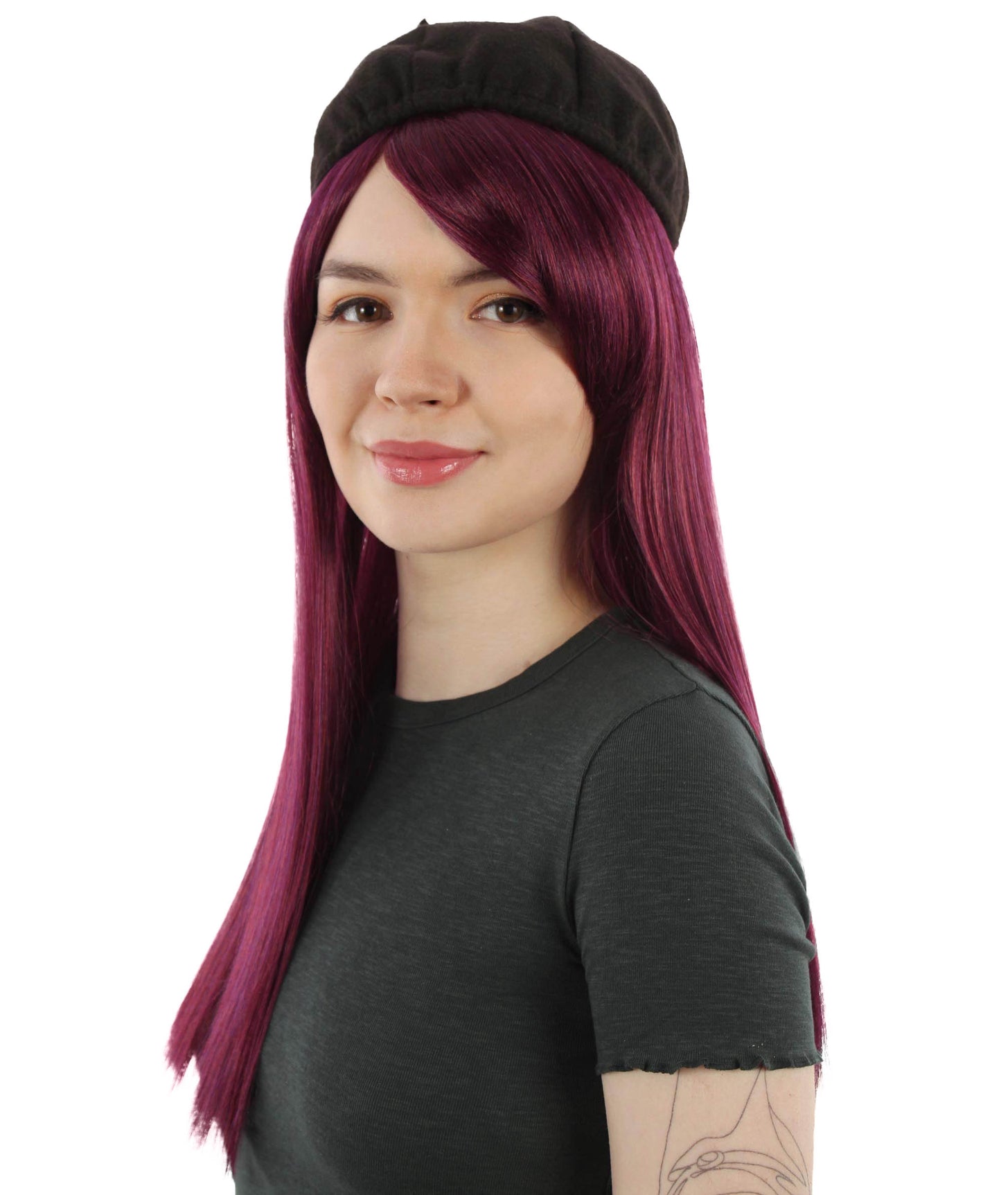 大人向け女性用 H-5795 グーフィー ドッグ アニメ ムービー ダークピンク コスプレ ウィッグ ハロウィンに最適 難燃性合成ファイバー