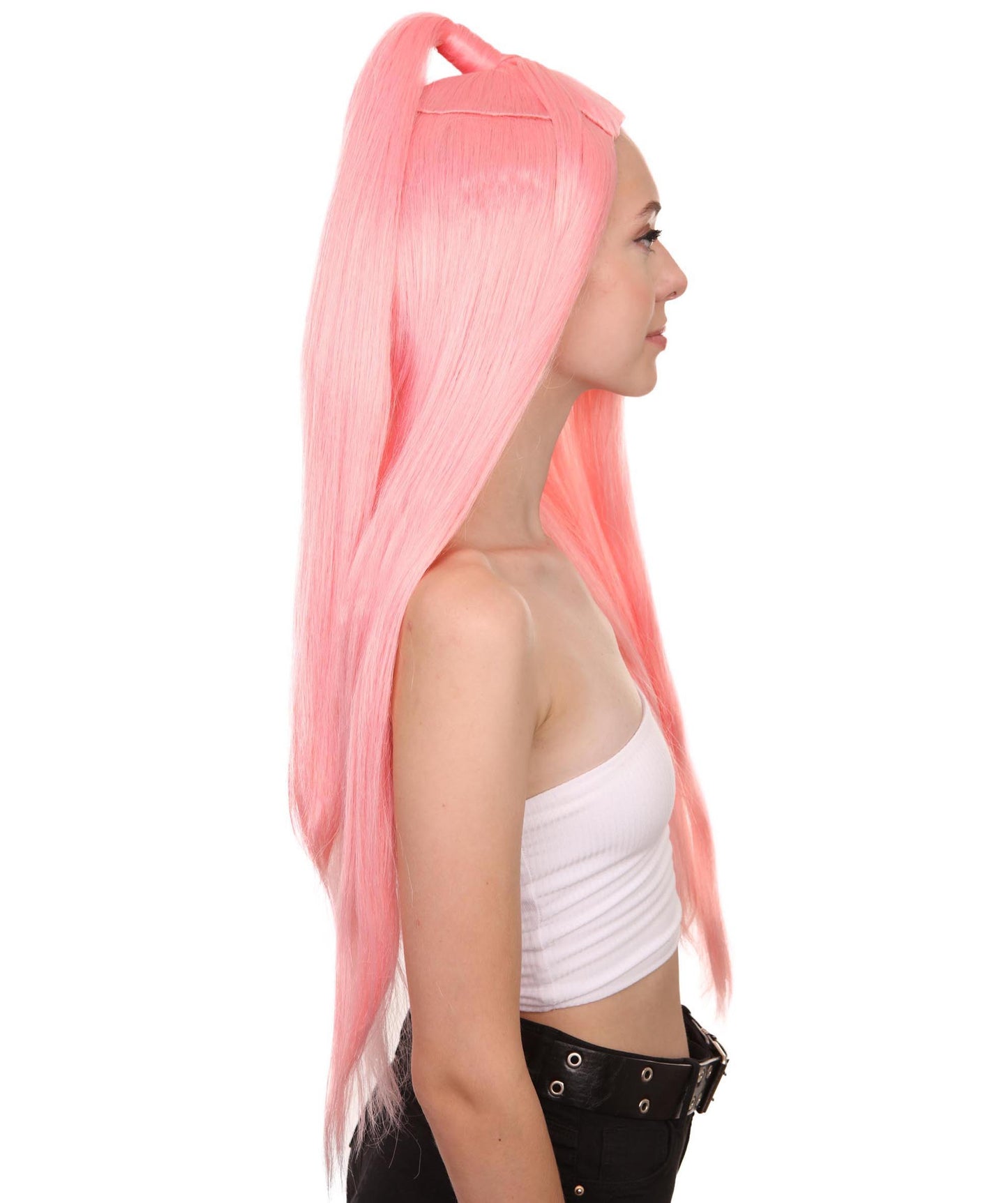 ハロウィンパーティプレミアム H-5239 レディース ガガクロマチックアイコンの半アップ半ダウンの長いウィッグ ピンク