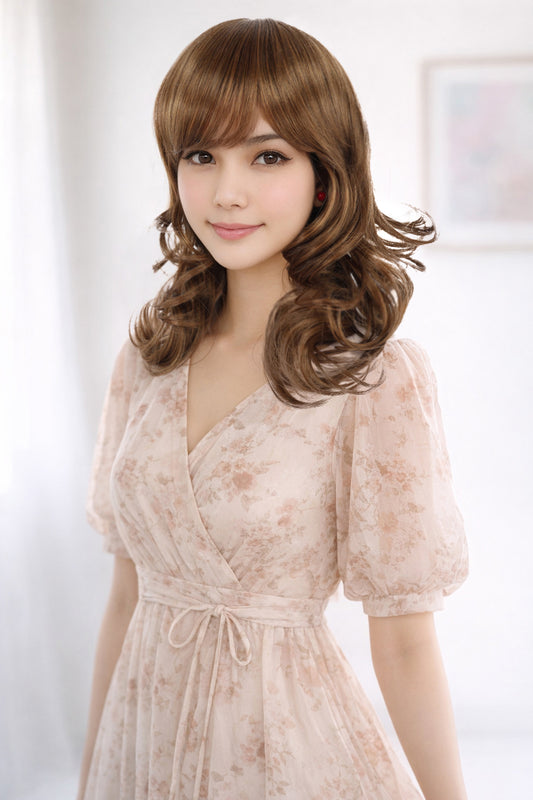 Wigs2you W-503 毛先カールのロングウィッグです!前髪短めでとってもキュート女性らしいフェミニンなスタイルです! ウィッグネット付き