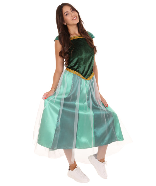 女性 JCP-200 のアニメーション映画アンシスターグリーンアンドブルーガウンコスチューム 難燃性合成素材